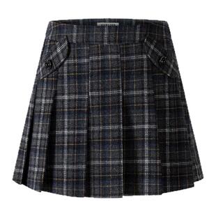 HERLIAN 2025秋季新款口袋装饰格子百褶短裙女时尚百搭百褶半身裙