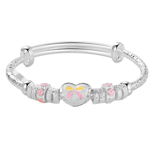 爱心银手镯儿童女12岁10岁小学生女孩女童银镯子纯银珐琅生日礼物