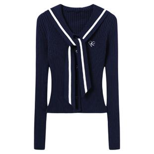 西町村屋学院风开衫女装2025秋季新款海军领针织衫外套XHAC10088