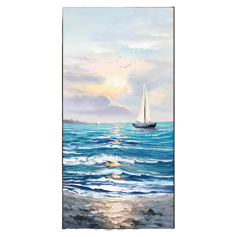 手绘油画肌理海浪玄关装饰画挂画