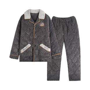 2025新款三层夹棉男睡衣珊瑚绒冬天中年爸爸加厚保暖家居服法兰绒