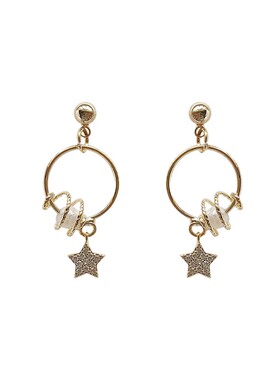 feve store 925银针超仙几何锆石五角星星耳钉耳夹立体星球耳环