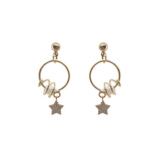 feve store 925银针超仙几何锆石五角星星耳钉耳夹立体星球耳环