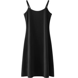 黑色吊带连衣裙女内搭夏季新款性感收腰气质打底a字背心裙中长款