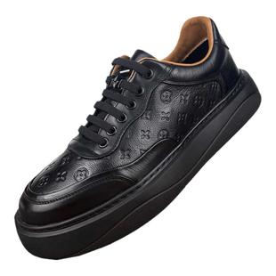 真皮板鞋男款2024秋季牛皮男鞋百搭超轻厚底增高透气潮运动休闲鞋