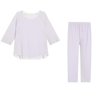 爱慕24SS海藻睡眠衣圆领七分袖长裤分身套装套件长袖套AM469641