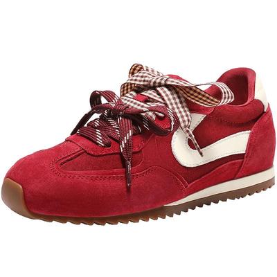 百丽女鞋子复古红色德训鞋阿甘鞋新款内增高运动休闲鞋F1P1DAM6