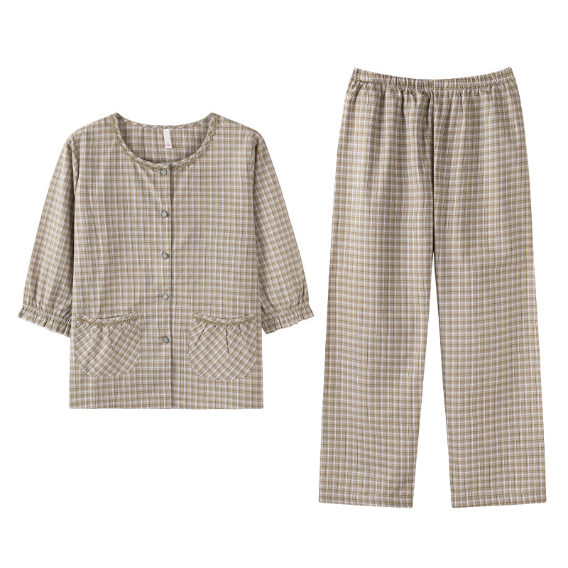 梭织棉纱布睡衣女春夏款纯棉七分袖秋季松弛感妈妈休闲家居服套装