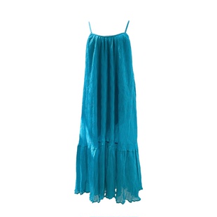 三亚海边渡假连衣裙吊带宽松沙滩长裙大码蓝色海滩绝美搭沙ootd女