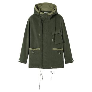 流石男装秋装休闲高端中长款连帽风衣2026年春季保暖工装大衣外套