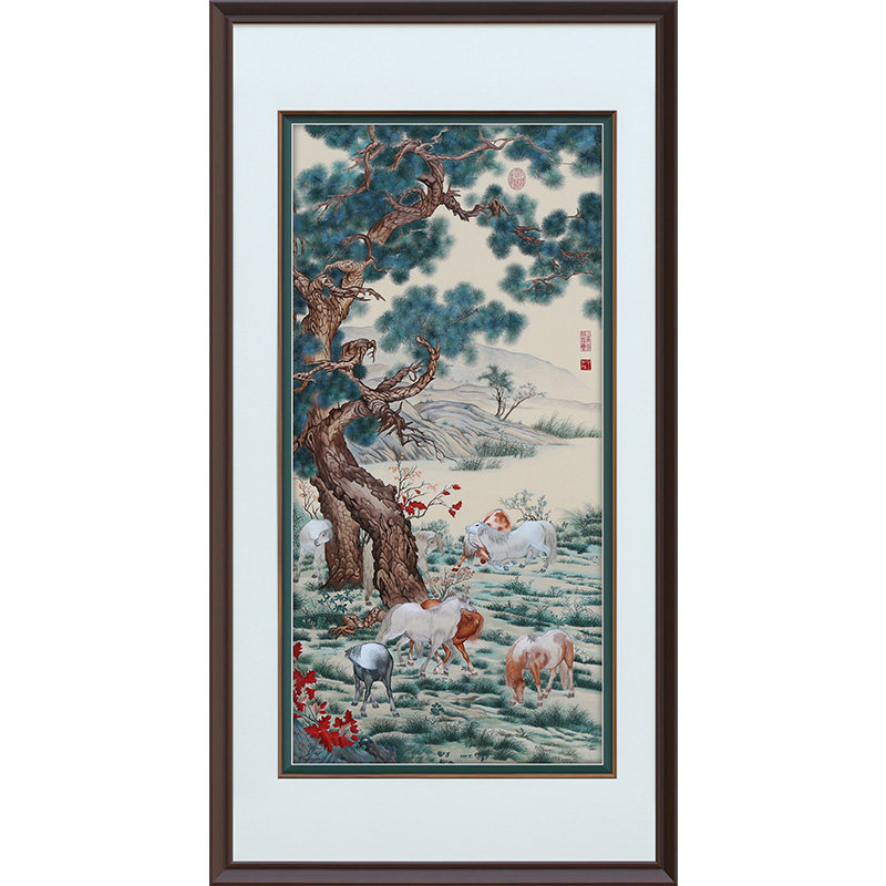 古艺苏绣精品郎世宁八骏图高端画