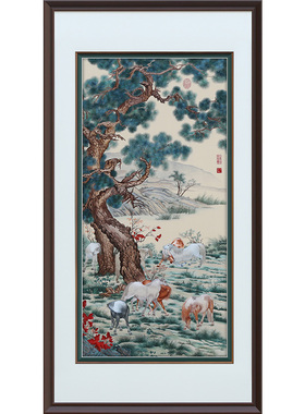 古艺苏绣精品郎世宁八骏图高端画