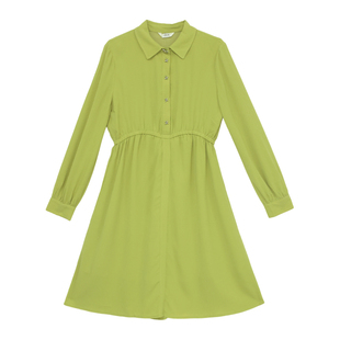 it'real瑞尔冬季新款复古法式休闲翻领显瘦长袖A字连衣裙