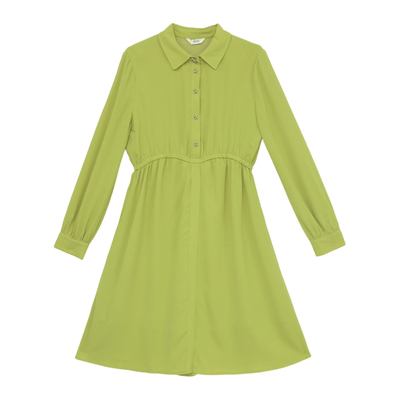 法式休闲翻领显瘦长袖连衣裙