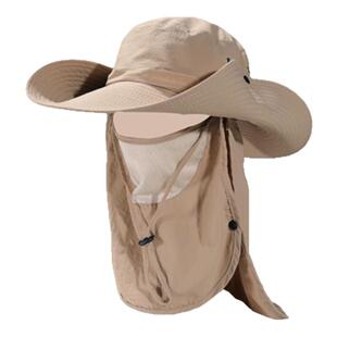 大帽檐西部牛仔帽子女夏季渔夫帽子面罩一体户外登山防晒钓鱼帽男