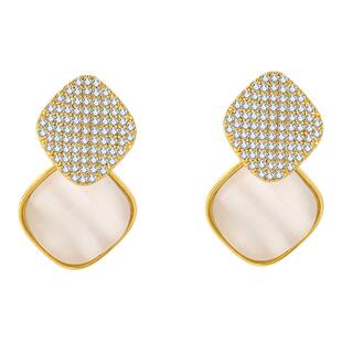 一撇一捺YPYN猫眼石耳钉女法风复古浪漫耳环金色耳饰几何重叠方块