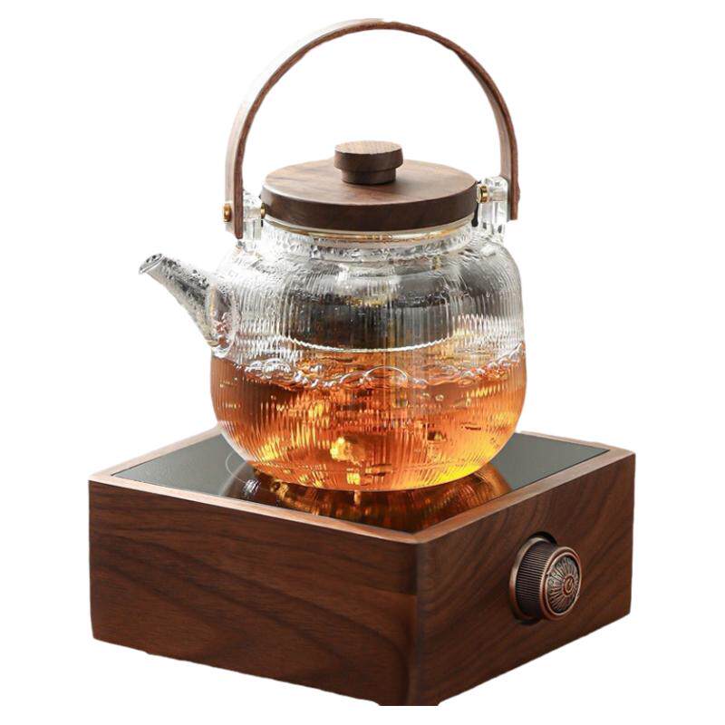 围炉煮茶套装胡桃木办公室烧水煮茶电陶炉水果茶竖纹平光玻璃茶壶