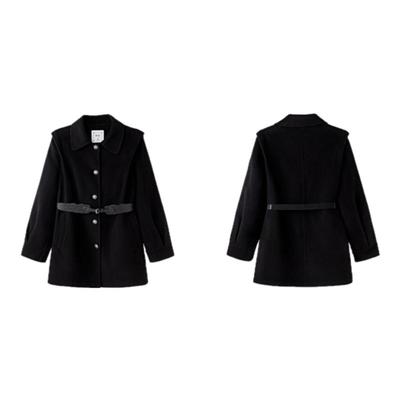 PIT赫本风100绵羊毛中长款复古翻领双面尼大衣宽松廓形外套女冬