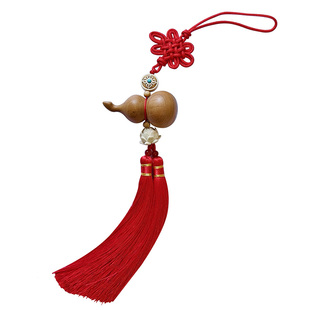 老桃木葫芦大门对门挂件卧室门对卧室门红色中国结双流苏室内挂饰