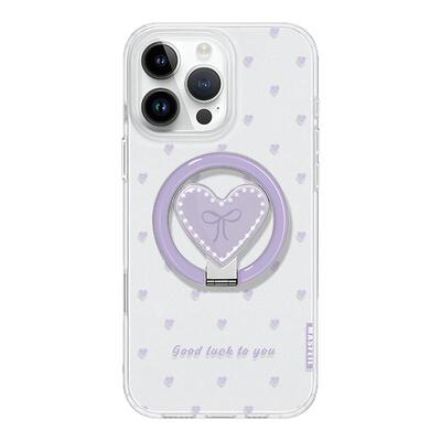 MASFEIL × 条纹爱心适用苹果17Promax手机壳新款Ro9磁吸带支架iPhone16Pro保护套15高级感女ip14pm简约超薄