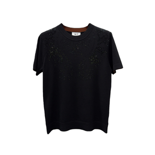 欧洲站秋冬厚款男士休闲圆领修身轻奢前后烫钻短袖针织毛衣T恤