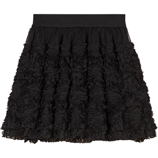 Maje2025春夏女装法式时尚黑色花朵图案刺绣装饰高腰短款针织半裙