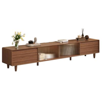 三梦中古风电视柜落地小户型2025新款客厅家用胡桃色实木电视机柜