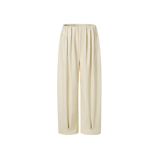 LEDIM WANG白标/慵懒垂感气球皮裤女白色宽松阔腿长裤25秋冬新款