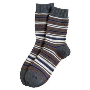 灰咖~毛绒绒的秋日摩卡撞色也太太好看了吧！秋冬毛绒条纹袜子女