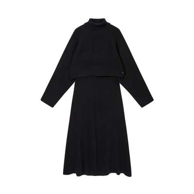 Desigual针织两件套设计高领套头毛衫黑色连衣裙