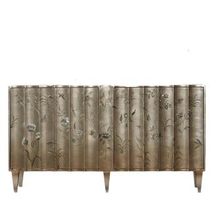 新中式入户玄关柜客厅烤漆银箔屏风门厅彩绘进门鞋柜轻奢装饰边柜