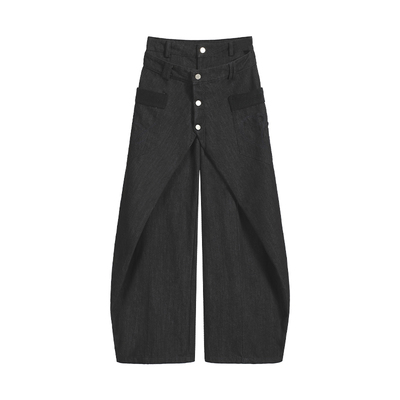 costustoot假两件交叉牛仔长裤