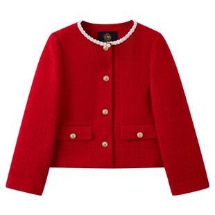 【新年款】eland kids衣恋童装女童含羊毛外套25年秋冬红色小香风