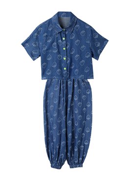 女童牛仔套装2026夏季新款中大童洋气时髦草莓满印运动夏装两件套