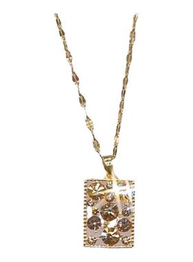 咖色满钻方形水晶项链