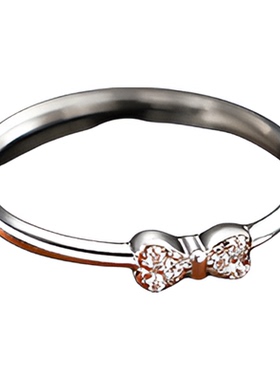 镀纯银925小碎钻蝴蝶结戒指女轻奢小众开口食指冷淡风指环送礼物