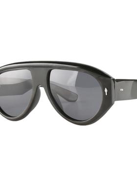 黑色水牛角飞行员式太阳眼镜箭头米钉金属饰片大框遮阳墨镜男士