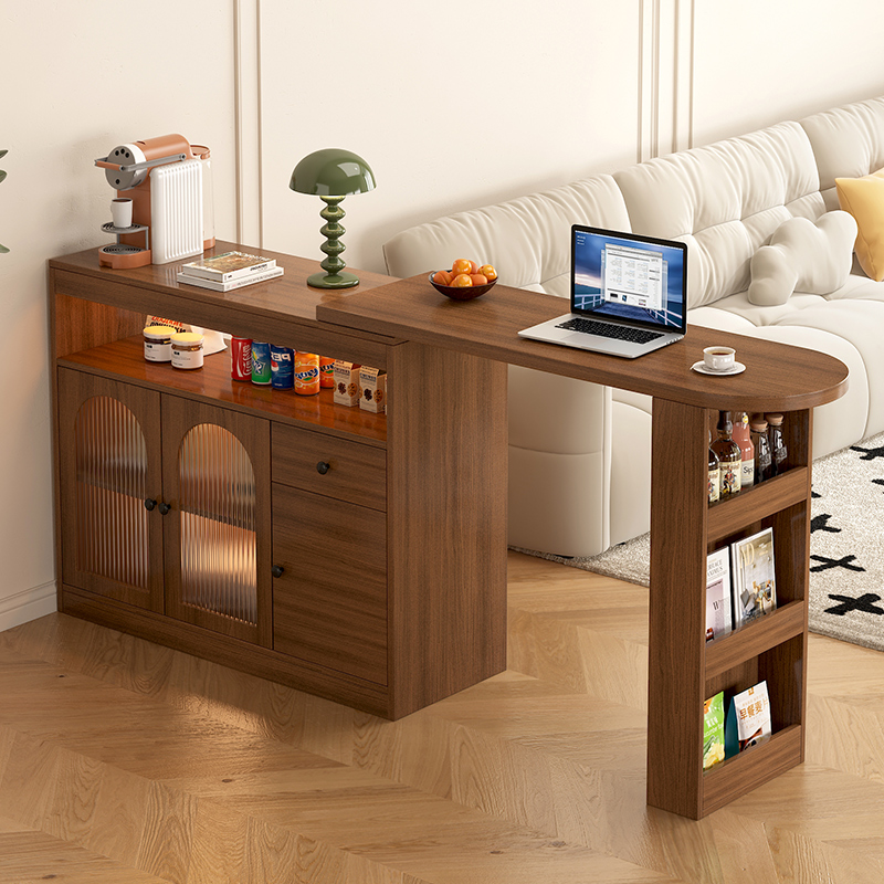 可伸缩吧台桌餐边柜一体家用客厅玄关隔断小户型阳台靠墙沙发边柜