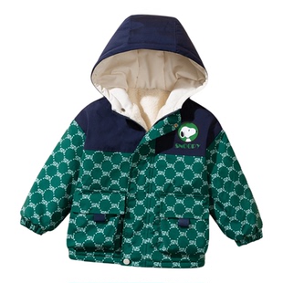 史努比中小童装男童加绒外套儿童派克服宝宝户外工装棉衣新年棉服