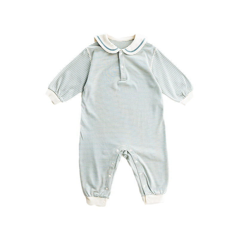 OAK FAMILY春秋新品新生婴儿连体衣海军领长袖条纹宝宝爬服纯棉