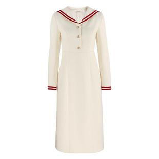 法式气质长袖连衣裙女2025新款冬季款修身显瘦海军领高腰修身裙子