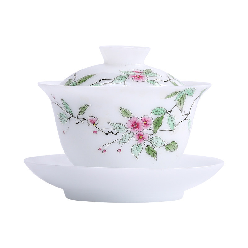 桃香四溢茶具套装冰种玉瓷手绘