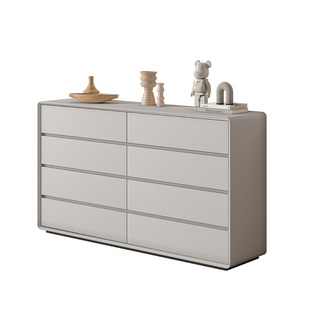 奶油风斗柜简约现代实木八斗柜家用客厅抽屉五斗柜卧室皮质储物柜