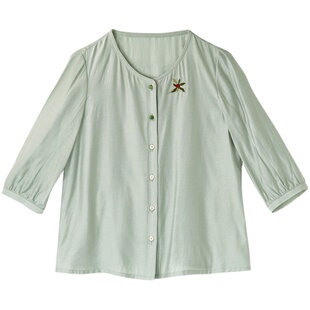 23CXA-187【风吹半夏】前世今生复古文艺清新杨梅绣花透气夏衬衫