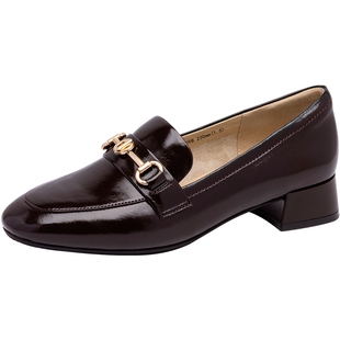 沙驰女鞋粗跟中跟乐福鞋2026年春夏新款深口单鞋舒适百搭一脚蹬鞋