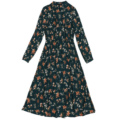 加绒保暖温柔显白复古印花连衣裙