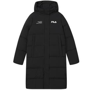 FILA 斐乐官方女士长款羽绒服2023冬季连帽加厚过膝大衣女