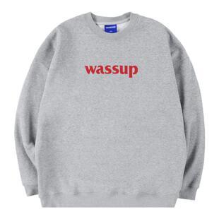 WASSUP基础灰色圆领卫衣男女秋冬加绒情侣装无帽长袖上衣重磅美式