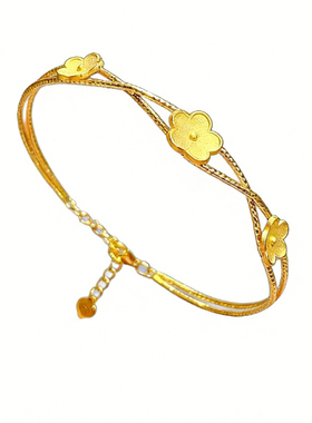 桃花黄金色仿真双层手镯链高级感