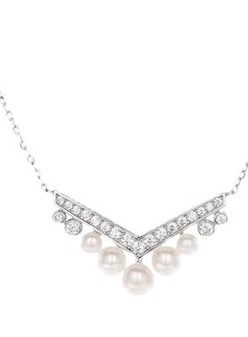 银镀金女V形白鹭珍珠项链通勤OL